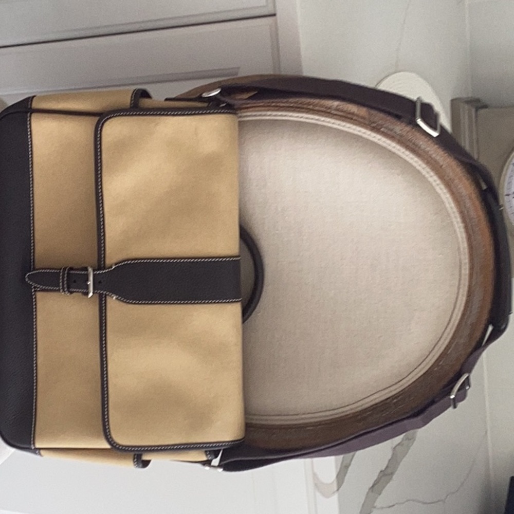 Lambertson Truex tan and dk.brown pebble grain leather soft side tote/briefcase